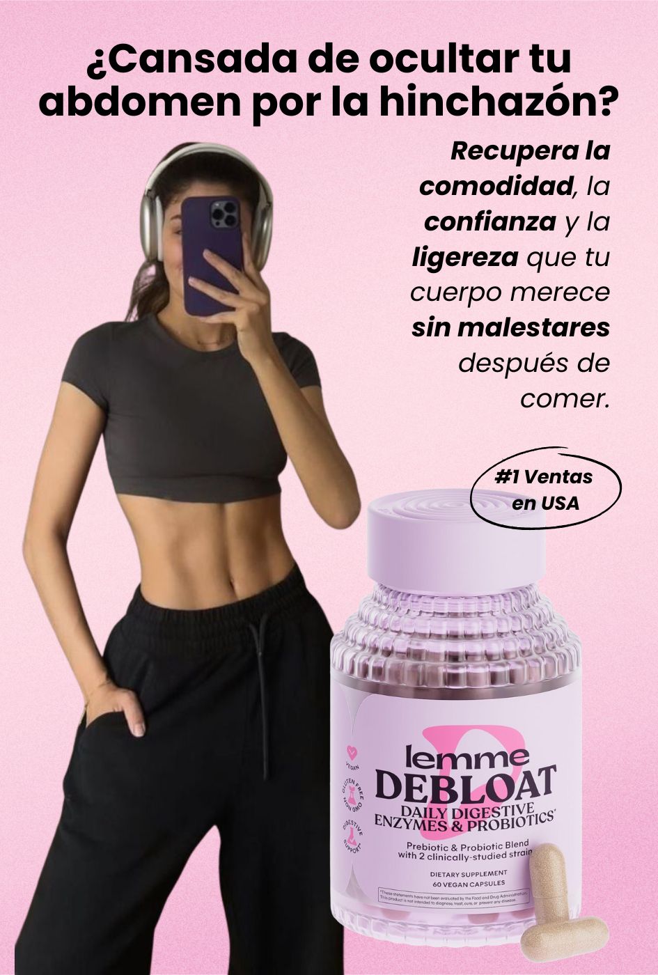 Lemme Debloat 💗 Cápsulas 3 en 1 de enzimas prebióticas, probióticas y digestivas para hinchazón y alivio de gases